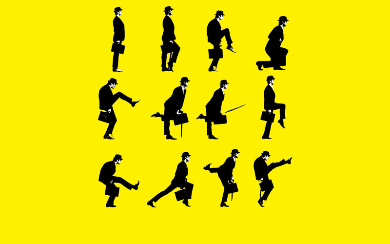 man in suit kicking sequence