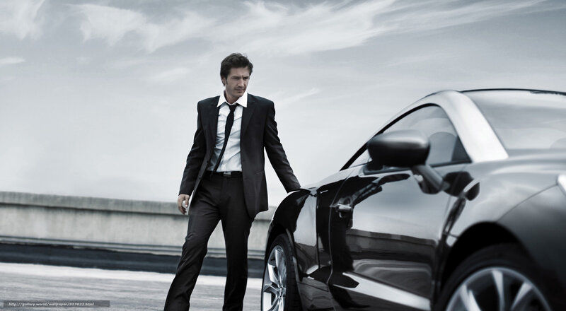Man in Suit Next to Car — Black