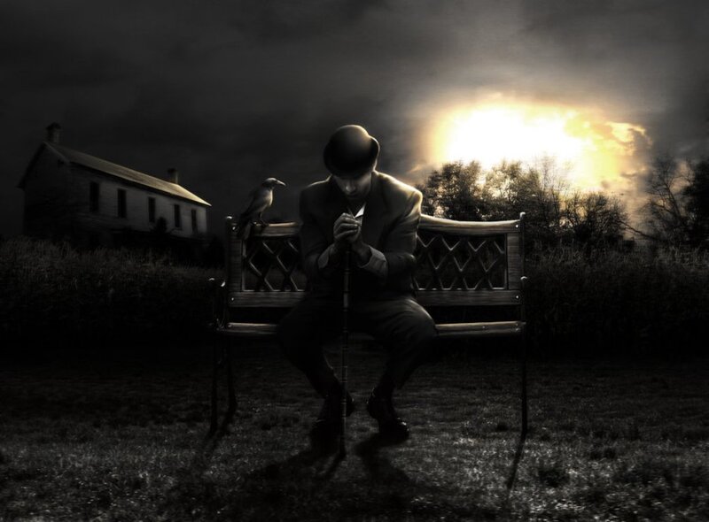 Man in Suit on Bench — Black