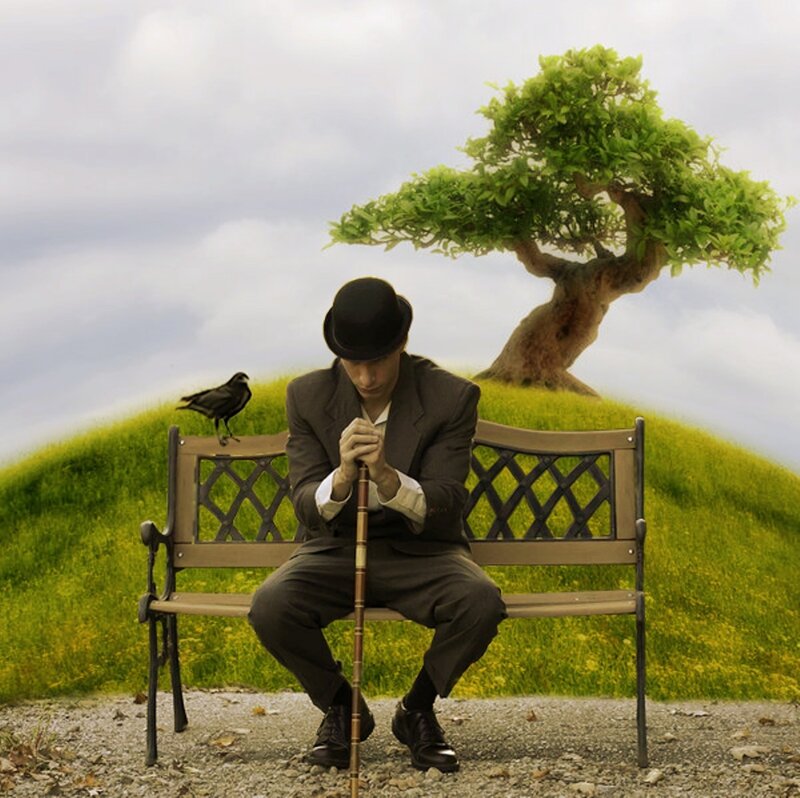 Man in Suit on Bench