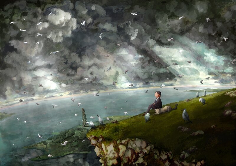 Man in Suit on Cliff