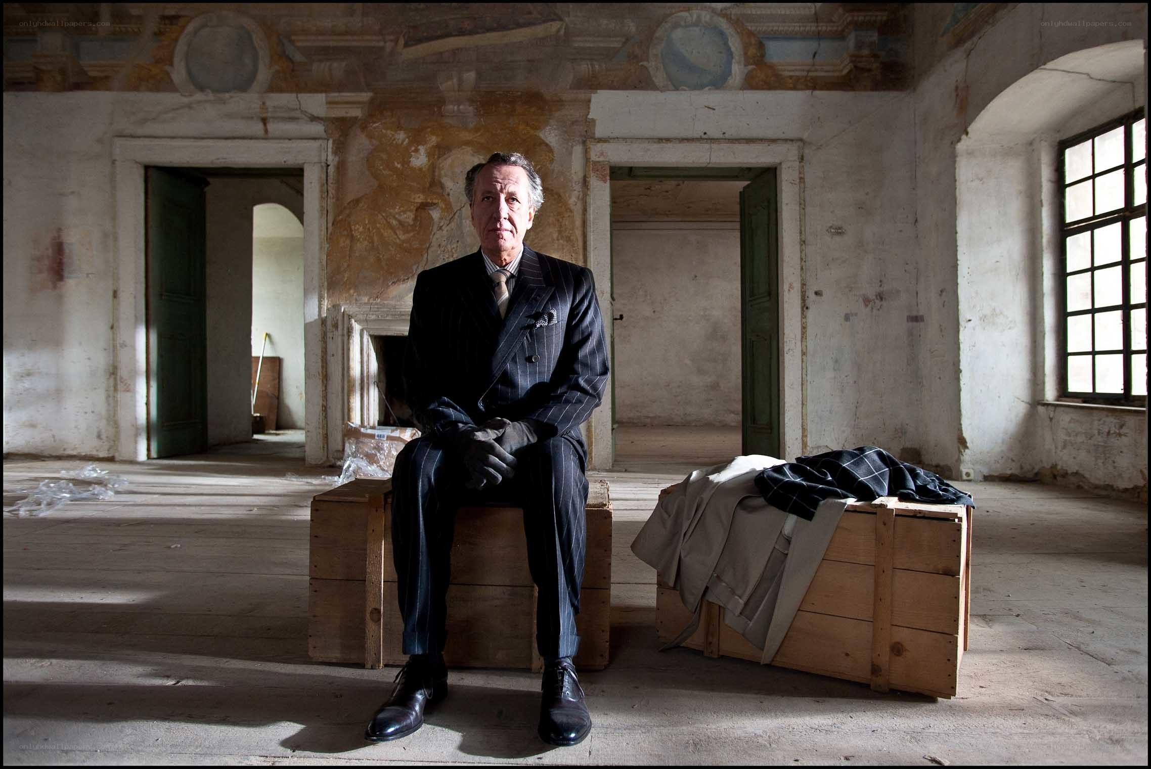 Man in suit on crate
