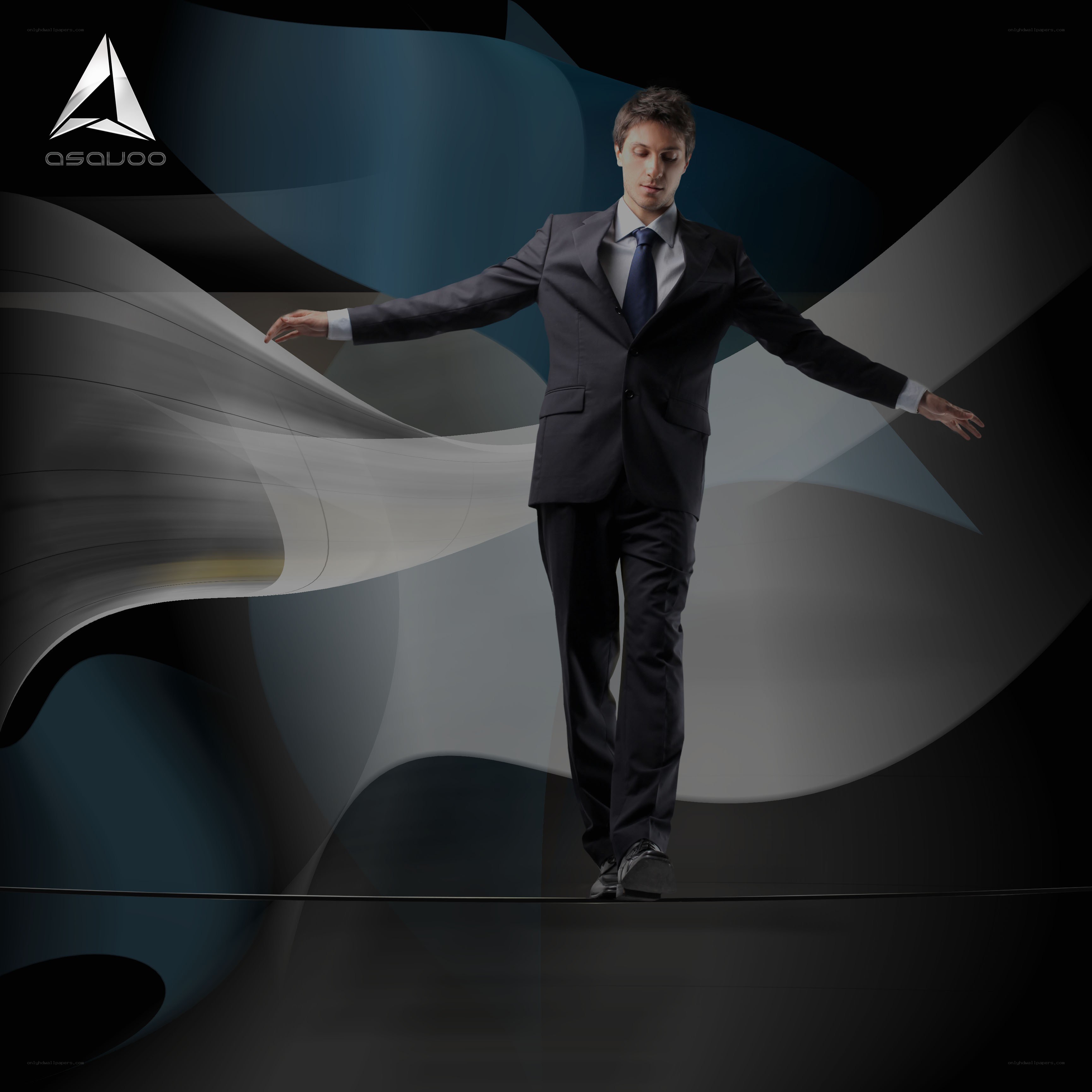 Man in suit on tightrope