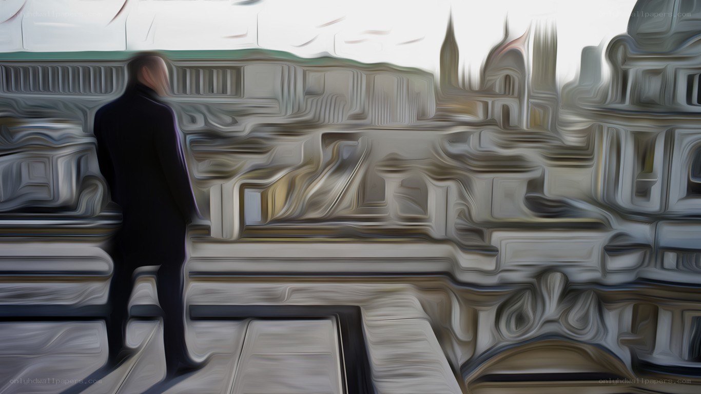 man in suit overlooking city
