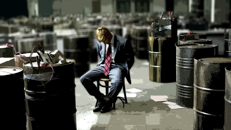 Man in Suit Sitting — Gray, Dramatic