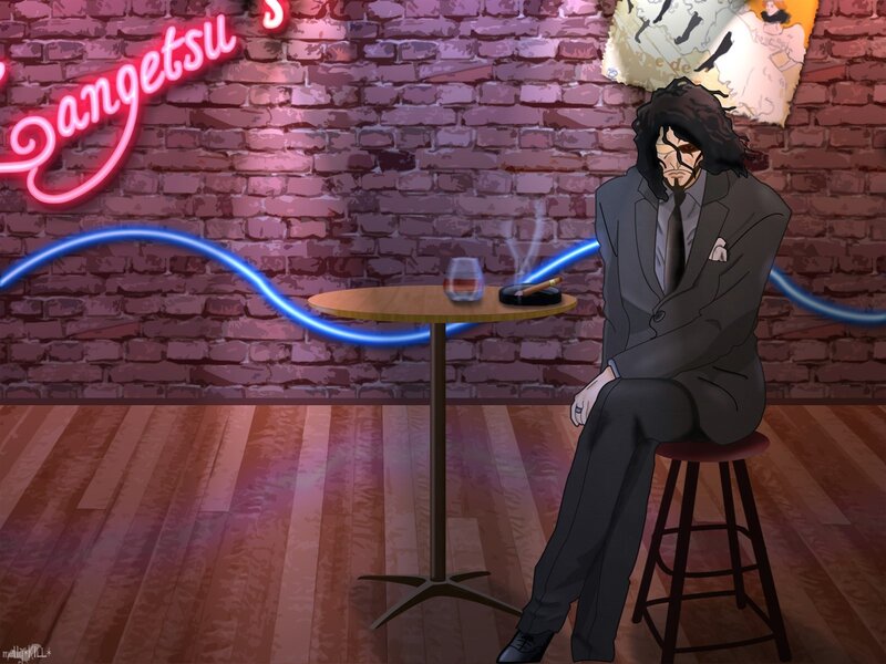 Man in Suit Sitting — Red, Dark