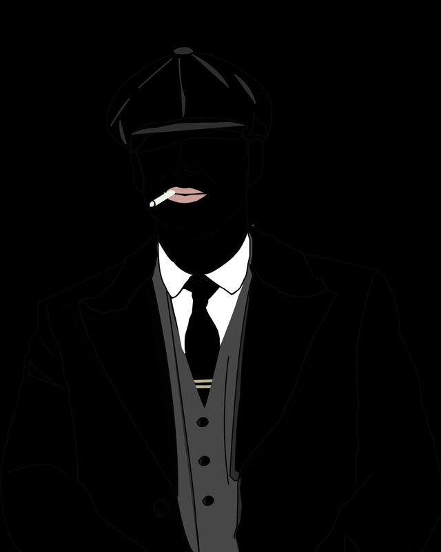 Man in Suit Smoking — Black, Dramatic, Illustration