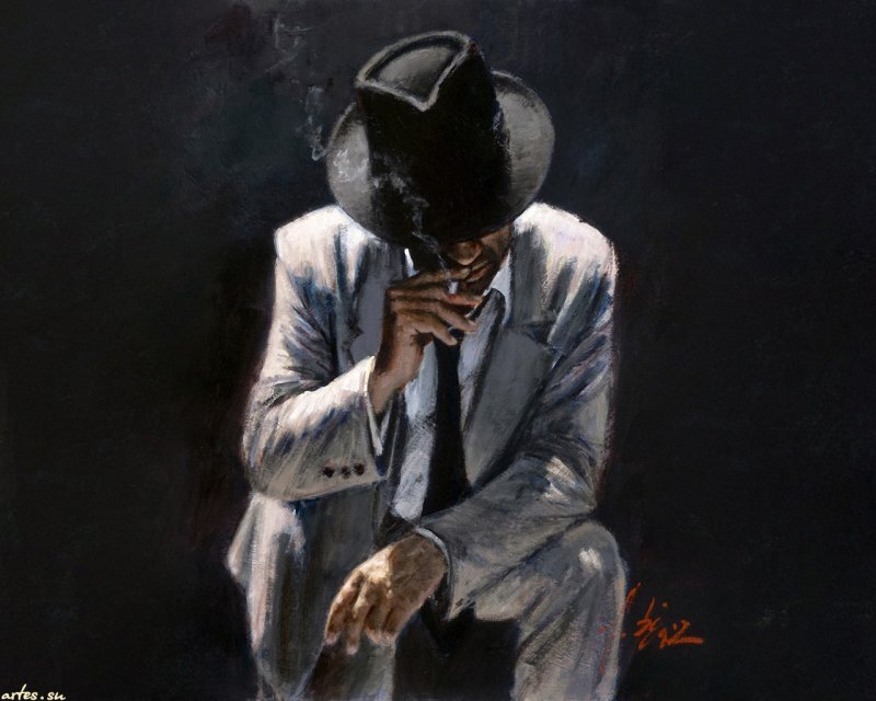 Man in Suit Smoking — Black, Dramatic, Night