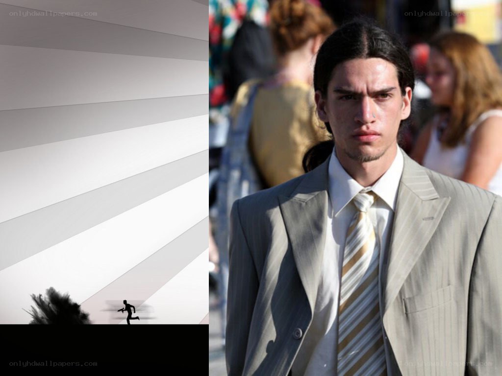 man in suit with action scene