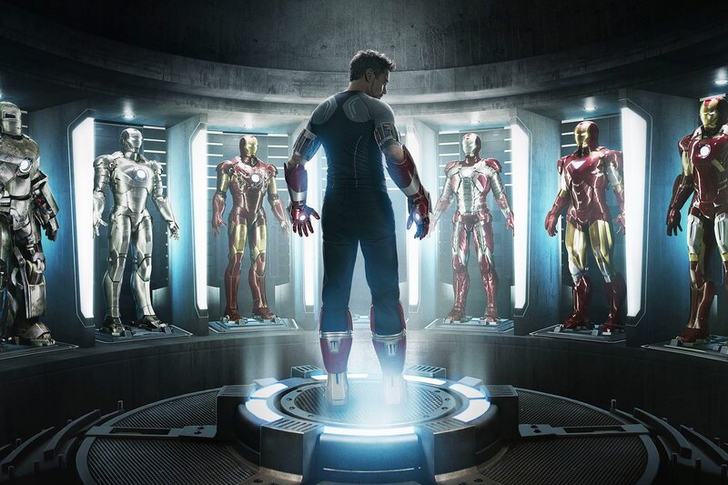 Man in Suit with Armor Suits — Red, Dramatic