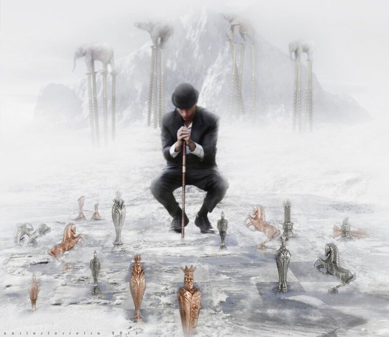 Man in Suit with Cane — White