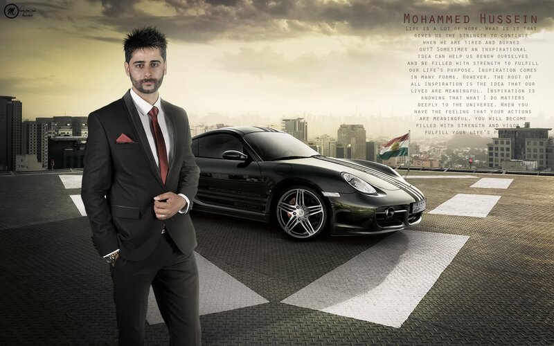 Man in Suit with Car — Black, Dramatic, Sunset