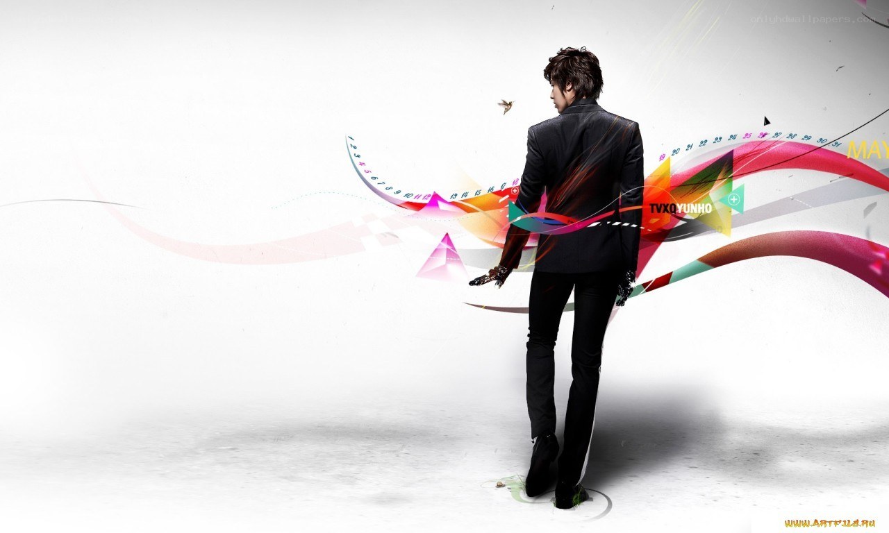 man in suit with colorful graphics