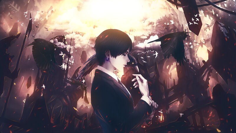Man in Suit with Crows