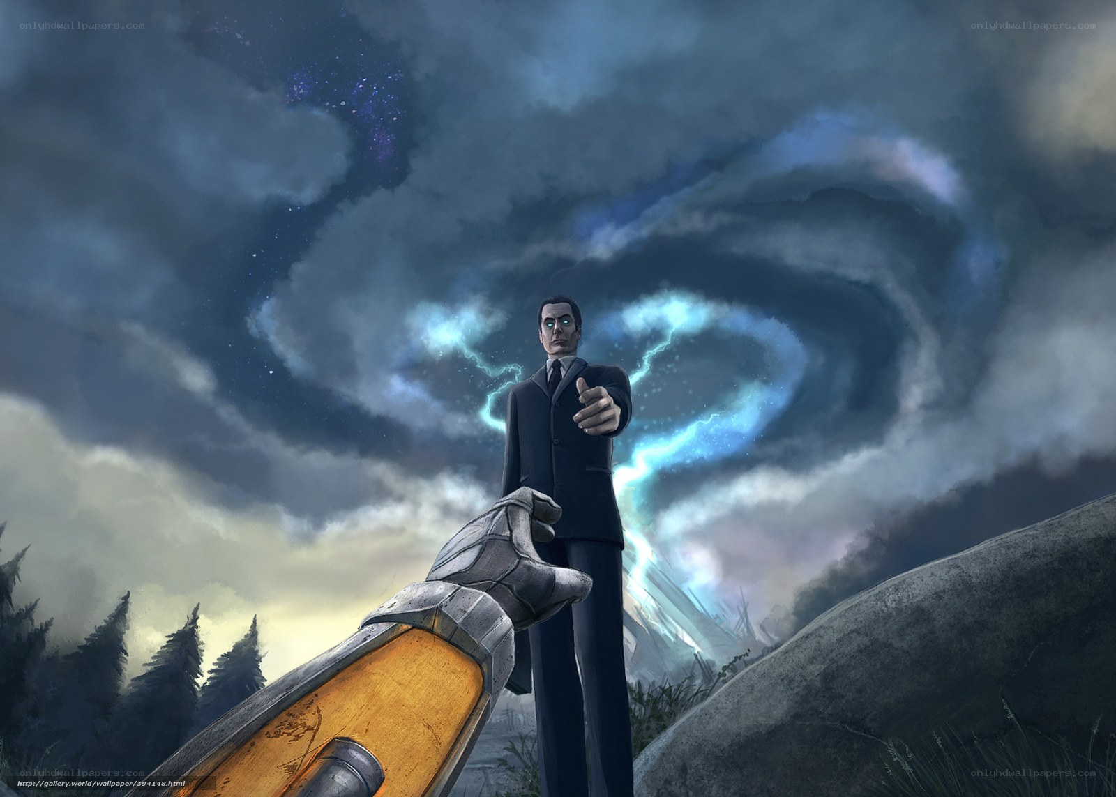 man in suit with energy vortex