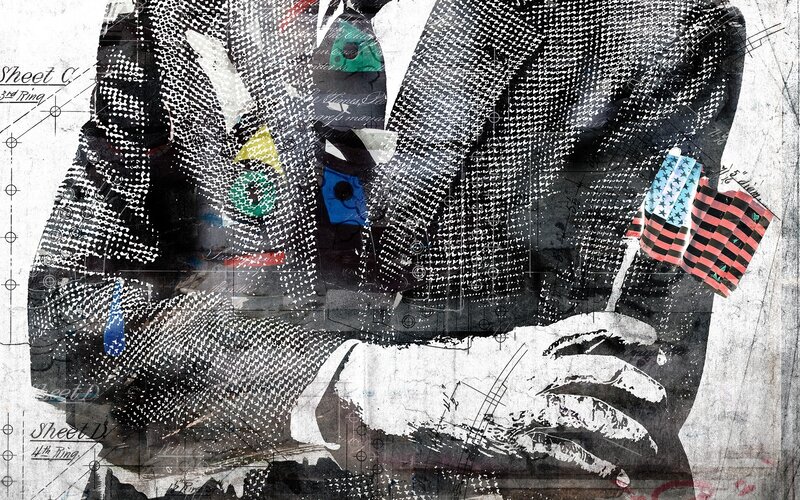 Man in Suit with Flags