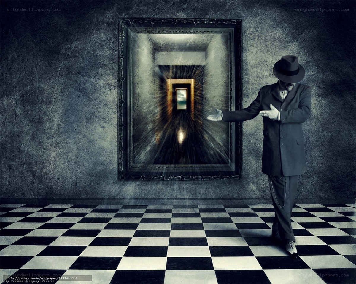 Man in suit with framed hallway