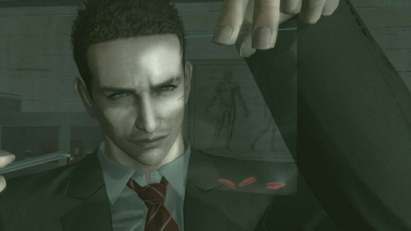 Man in suit with glowing symbols