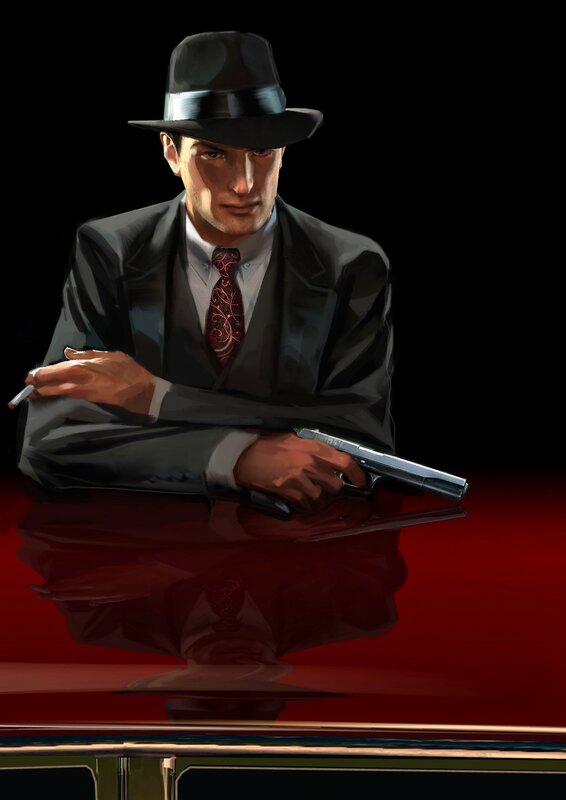 Man in Suit with Gun — Black, Dramatic