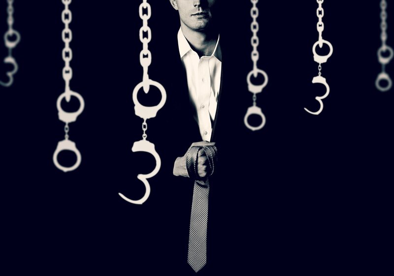 Man in Suit with Handcuffs — Black, Dramatic