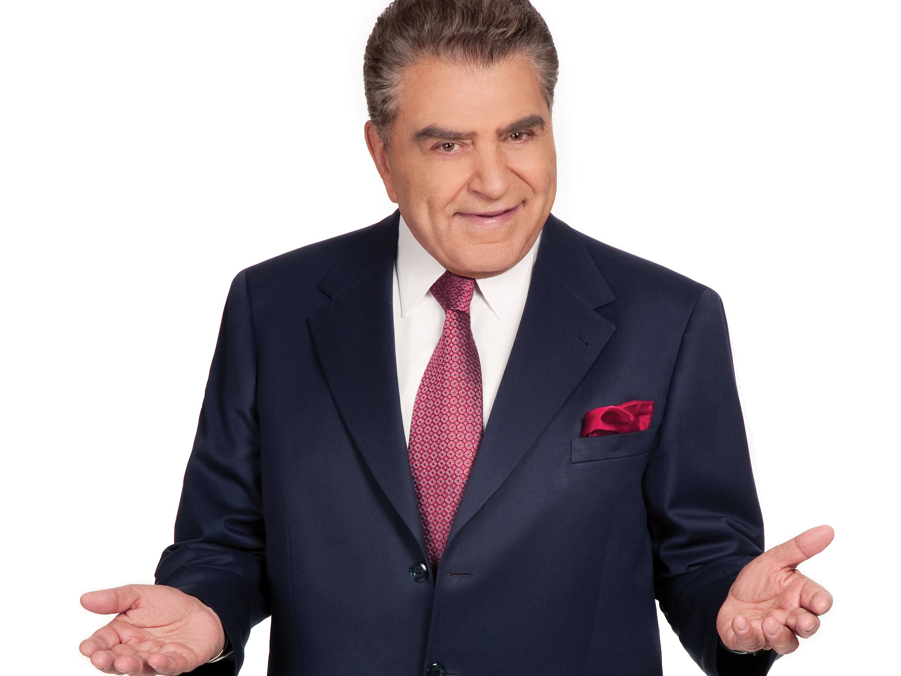 man in suit with open hands