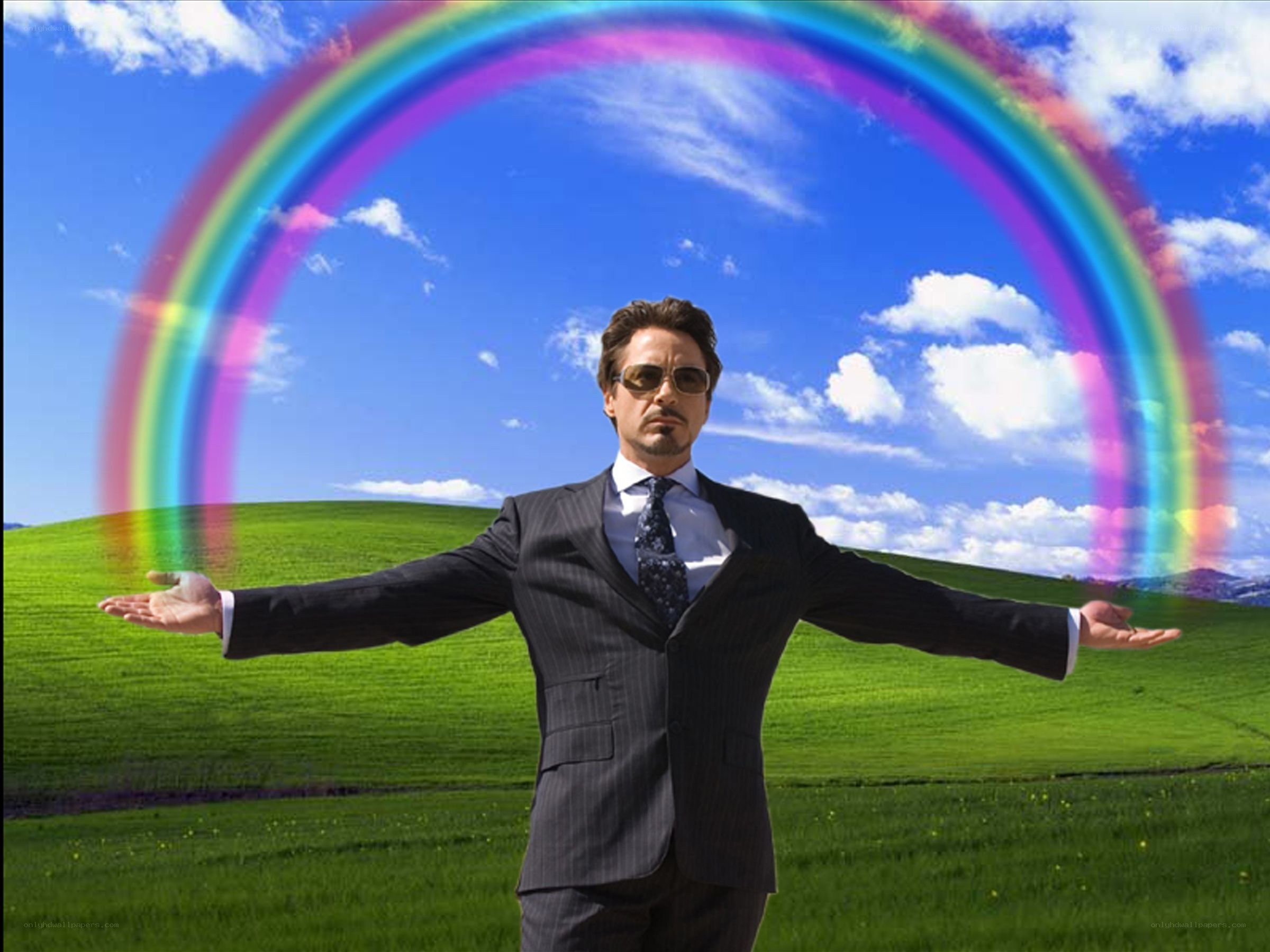 Man in suit with rainbow