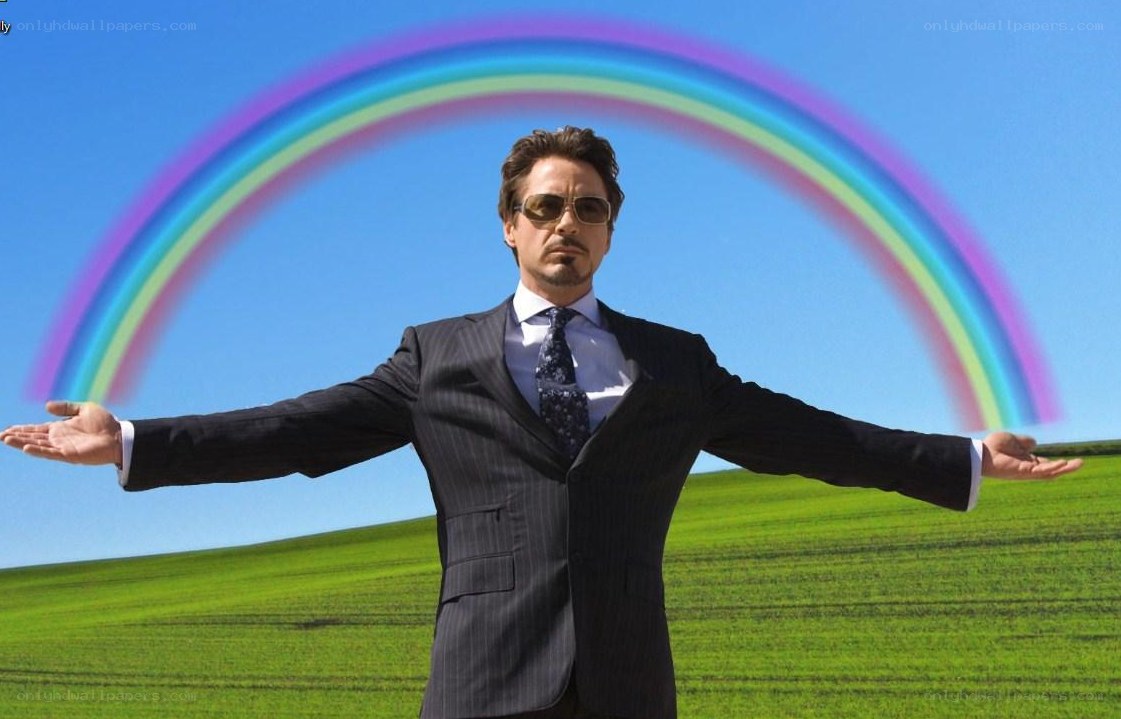 man in suit with rainbow