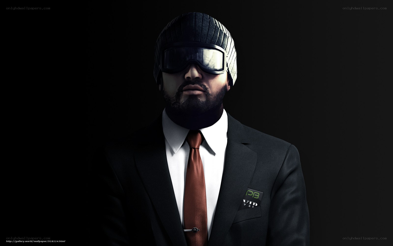 man in suit with ski mask