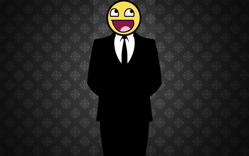 Man in Suit with Smiley Face