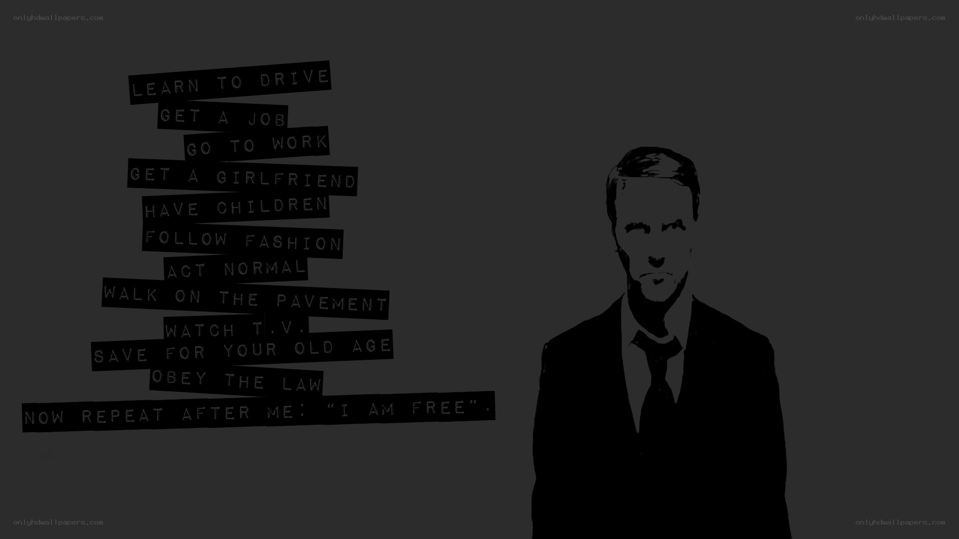 man in suit with text