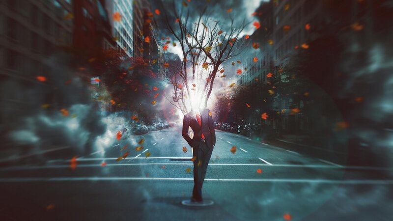 Man in Suit with Tree Head