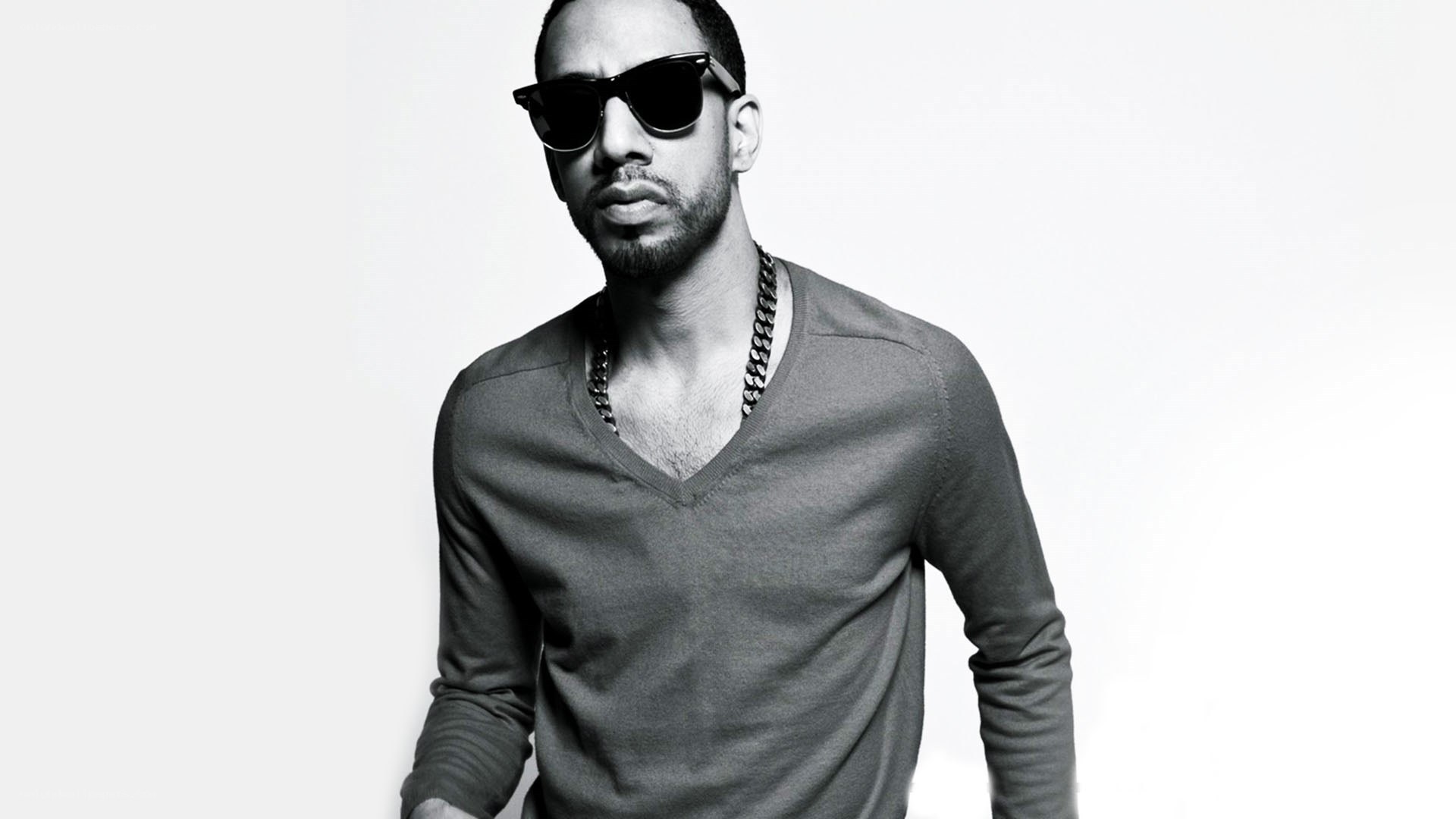 man in sunglasses and v-neck sweater
