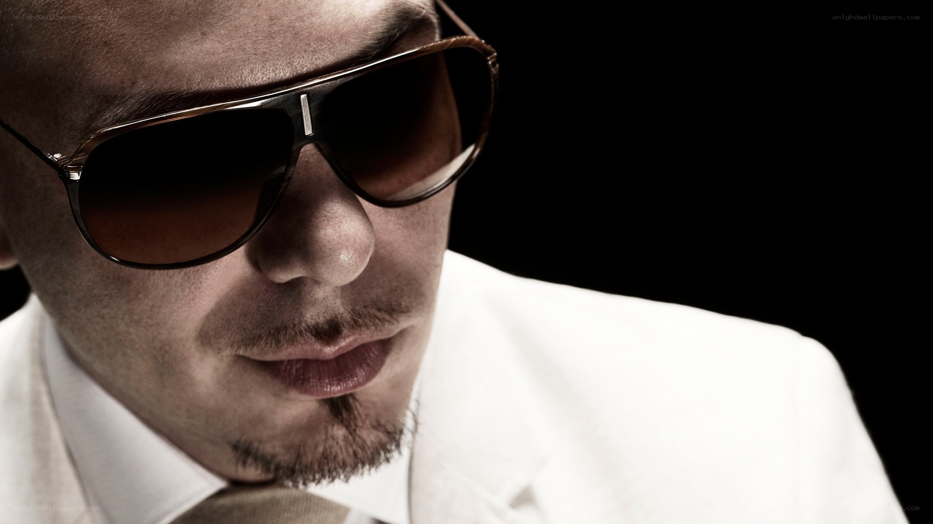 man in sunglasses and white suit