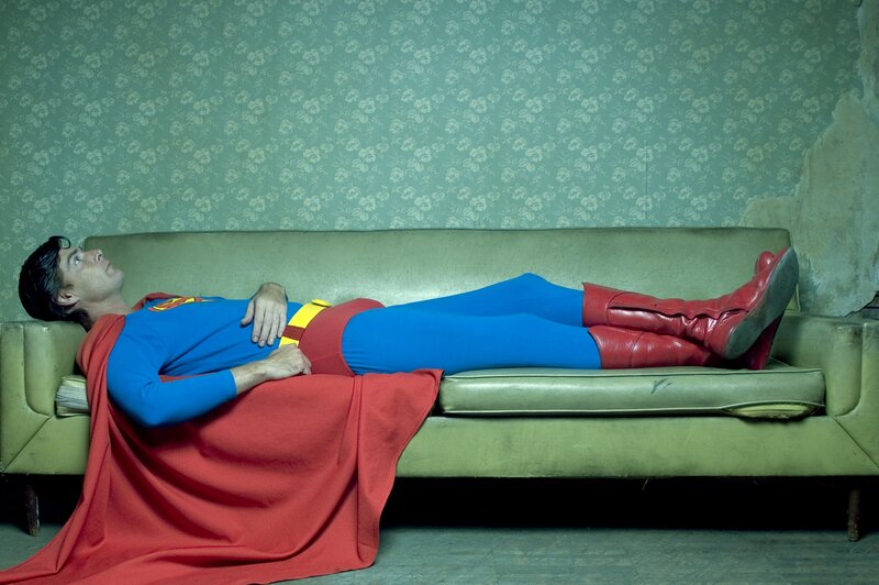 Man in Superhero Costume — Blue, Dramatic, Photograph