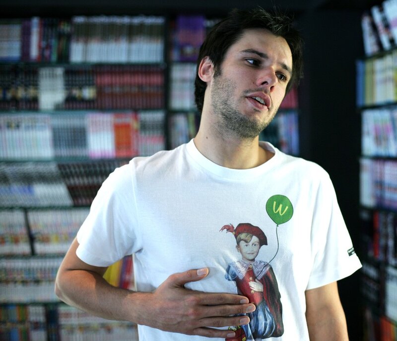 man in t-shirt with cartoon print