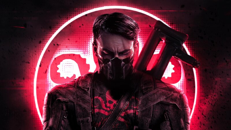 Man in Tactical Gear — Red, Dramatic, Digital Art, Mask