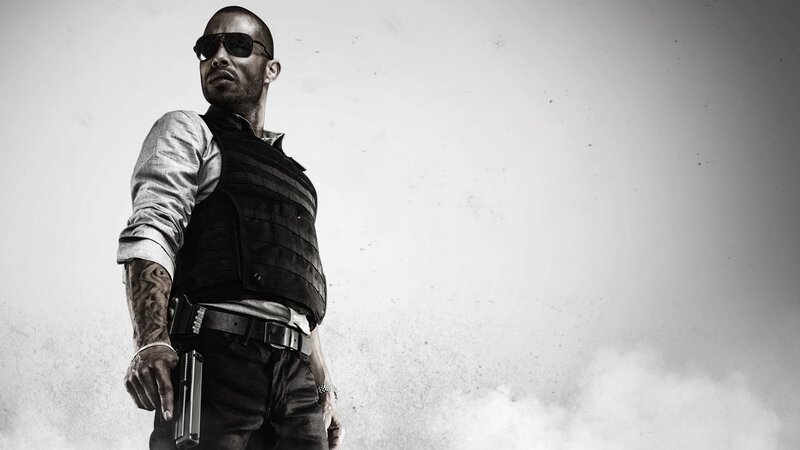 Man in Tactical Vest — Black, Dramatic, Photograph