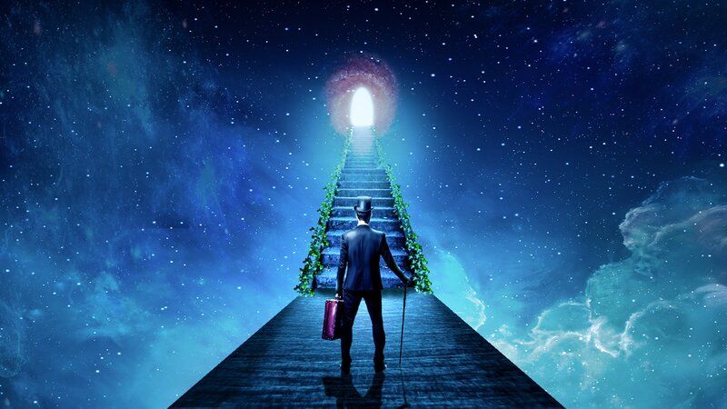Man in Top Hat on Stairs