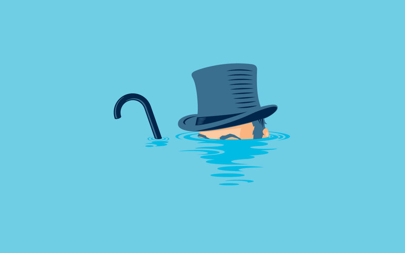 man in top hat underwater