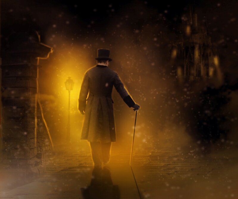 Man in Top Hat Walking — Yellow