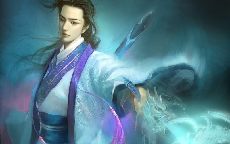 Man in Traditional Robes — Blue, Dramatic