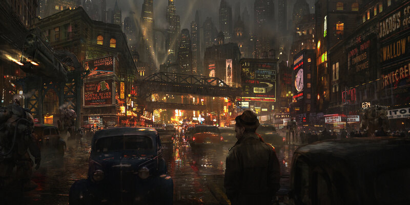 Man in Trench Coat — Black, Dramatic, Night, Digital Art, City Street