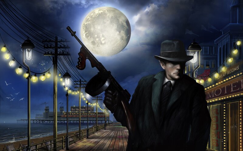 Man in Trench Coat — Blue, Dramatic, Night, Digital Art, Pistol
