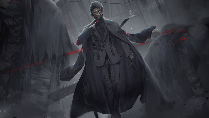 Man in Trench Coat — Gray, Dramatic, Digital Art, Mask