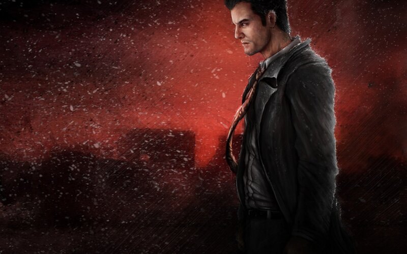 man in trench coat in red storm