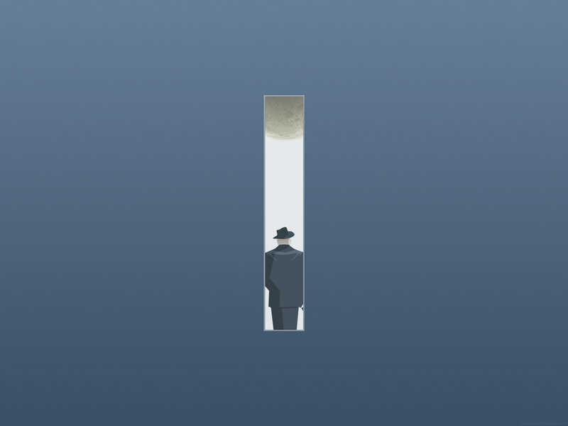 man in trench coat looking at moon
