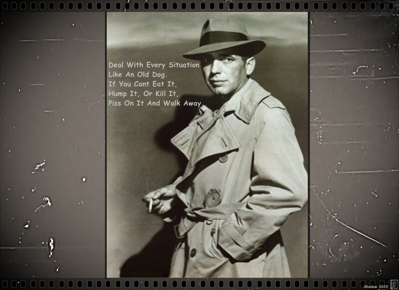 Man in trench coat with quote