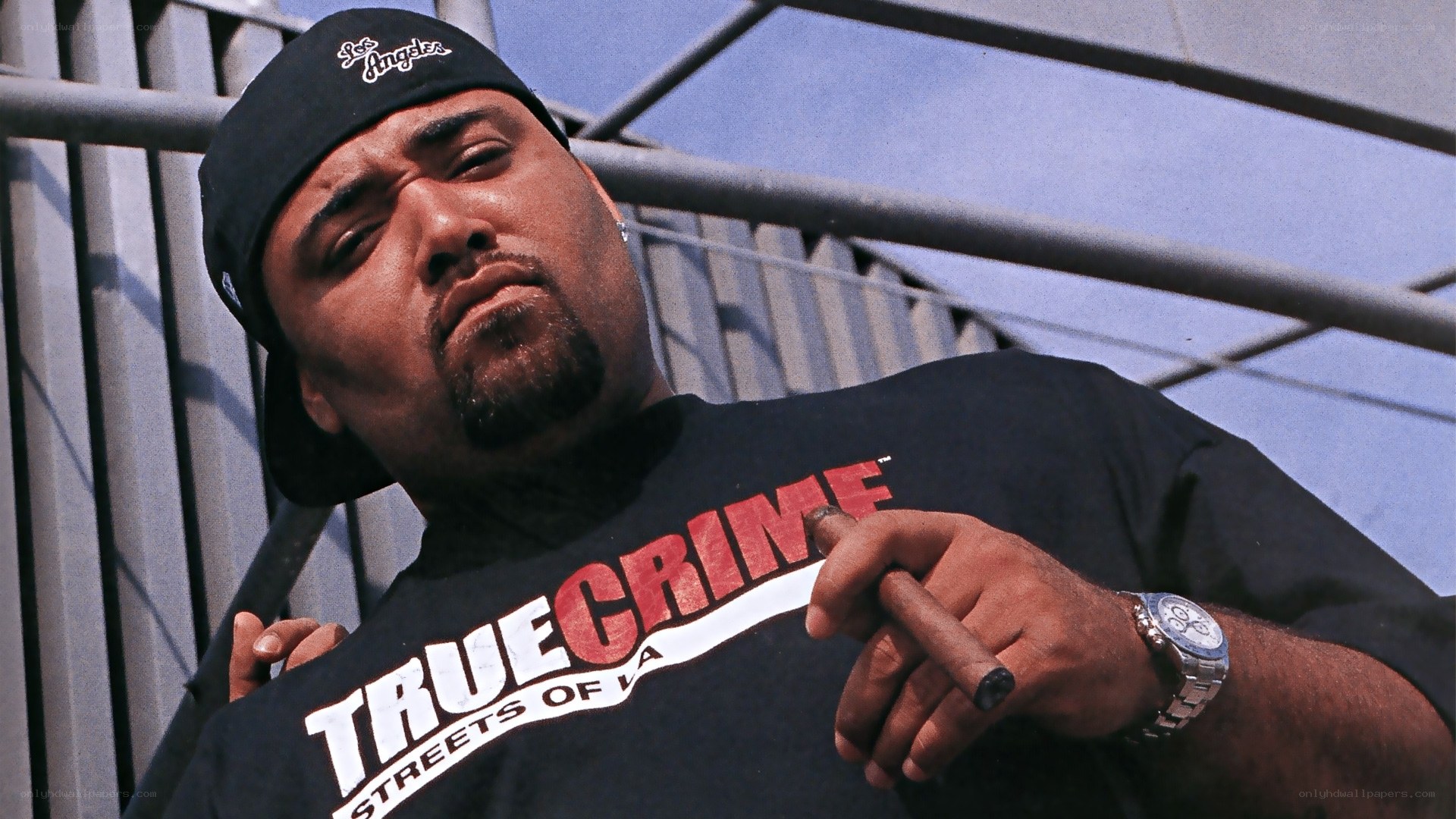 man in true crime t-shirt
