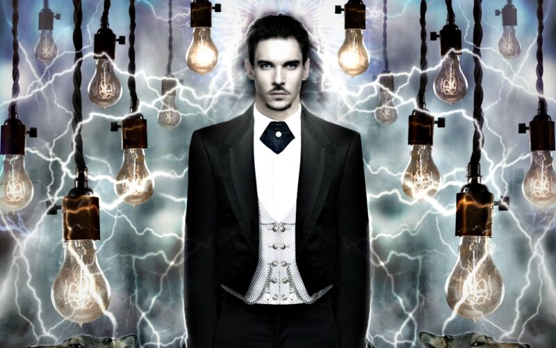 Man in Tuxedo — Black, Dramatic, Digital Art, Light Bulbs