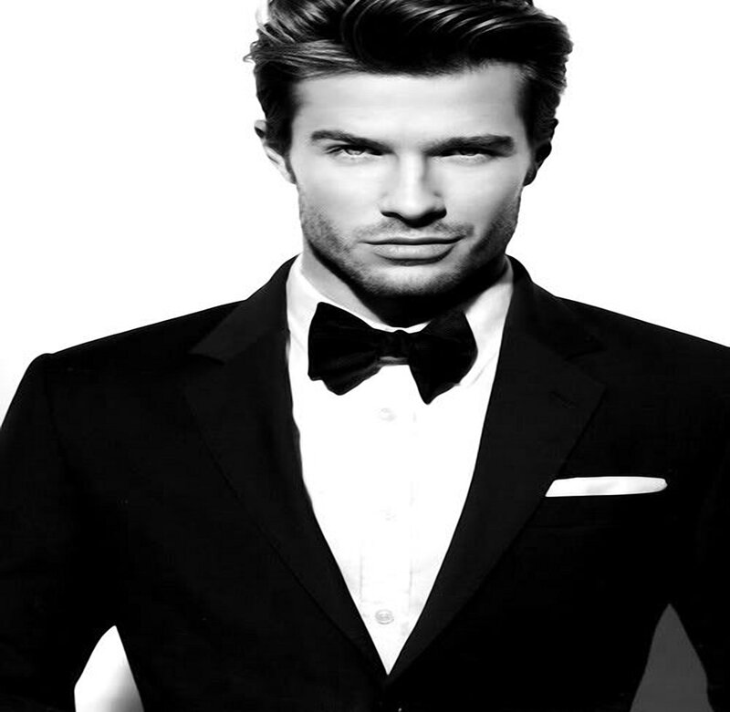 Man in Tuxedo — Black, Formal, Photograph, Bow Tie, White Pocket Square